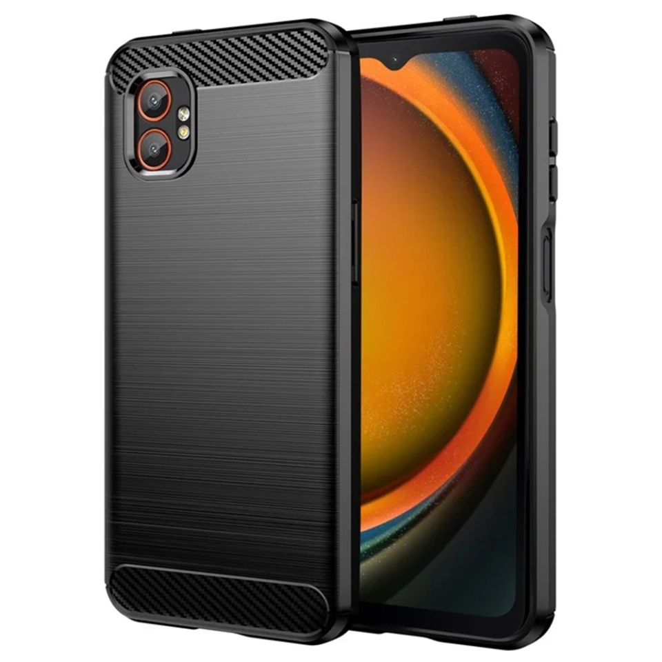 Husa pentru Samsung Galaxy Xcover7 Pro, SKYDDAR INNOVATION, Carbon Silicone, din Silicon Premium, Slim, cu textura Fibra Carbon, Negru, set cu sticker