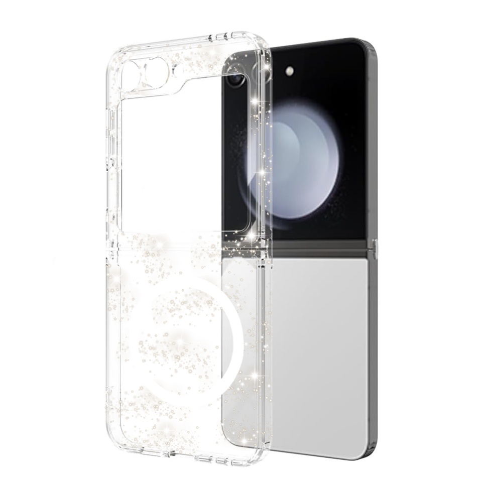 Husa pentru Samsung Galaxy Z Flip5 din Silicon TPU cu Sclipici, Design Elegant si Ultra Subtire, SKDR Shine - Transparenta