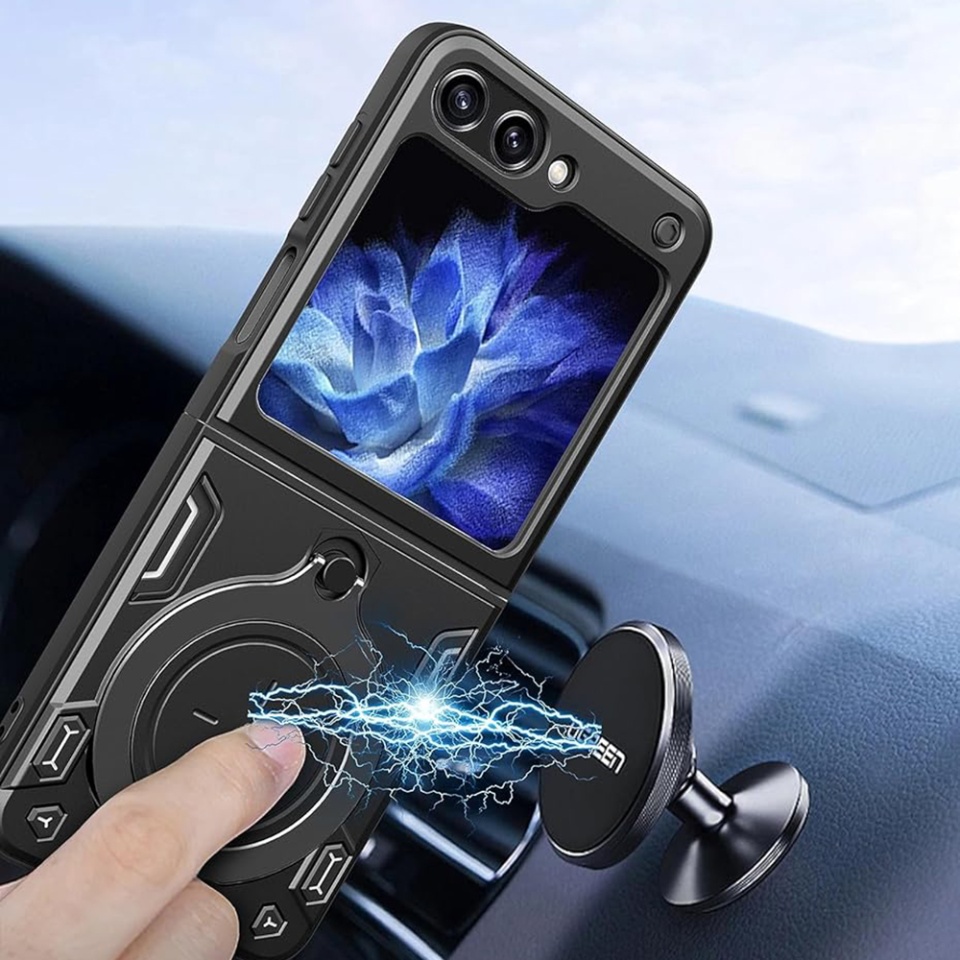 Husa pentru Samsung Galaxy Z Flip6, cu inel magnetic si suport ajustabil, protecție completa camera, SKDR SafeCover - Mov - 3 | YEO