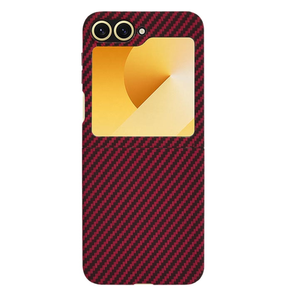 Husa pentru Samsung Galaxy Z Flip6 / Galaxy Z Flip7 FE, SKYDDAR INNOVATION, textura carbon, Carbonite FiberShell, set cu sticker, Rosu, - 2 | YEO