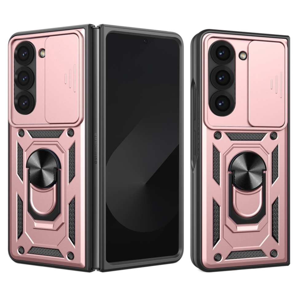 Husa pentru Samsung Galaxy Z Fold6, SKYDDAR INNOVATION, CamShield, Inel magnetic, set cu sticker, Roz