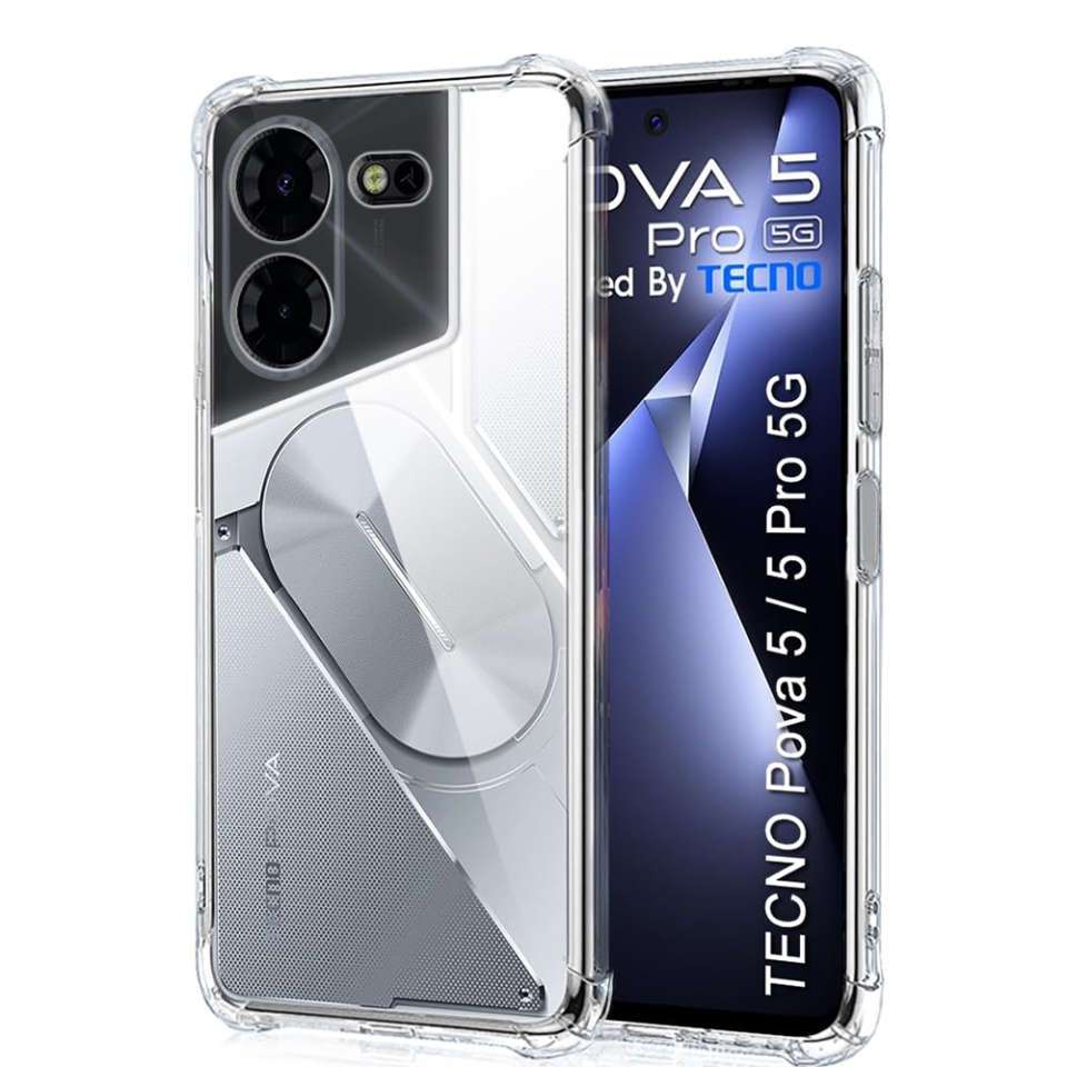 Husa pentru Tecno Pova 5 Pro , SKYDDAR INNOVATION, Shockproof Clear din Silicon Slim, Transparenta, set cu sticker