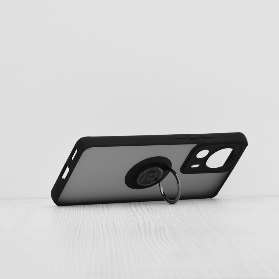 Husa pentru Xiaomi 13 Lite, SKYDDAR INNOVATION, Glinth cu Inel Rotativ 360° Magnetic, Negru, set cu sticker - 1 | YEO