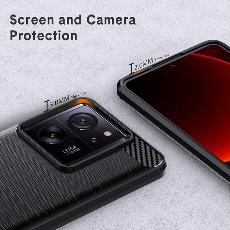 Husa pentru Xiaomi 13T / 13T Pro din silicon, Slim, cu textura Fibra Carbon - Negru - 3 | YEO