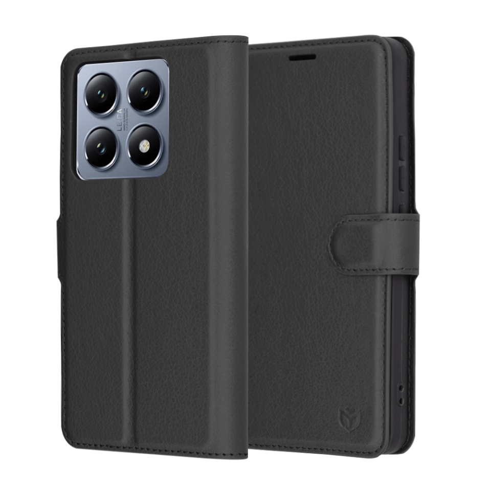Husa pentru Xiaomi 14T Pro, SKYDDAR INNOVATION, Leather Folio tip Carte, cu Portofel Interior, Finisaje Premium, set cu sticker, Negru
