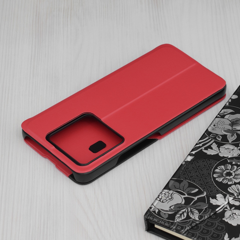 Husa pentru Xiaomi 14T tip carte, Skyddar Eco View Leather - Rosu - 1 | YEO