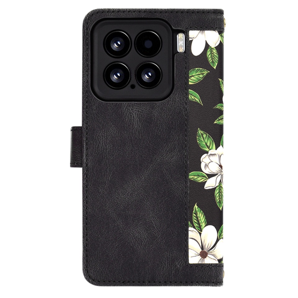 Husa pentru Xiaomi 15 din Piele Ecologică cu Design Floral, Protecție 360°, Stand Integrat, Buzunare pentru Carduri, SKDR Floral Wallet - Negru - 2 | YEO