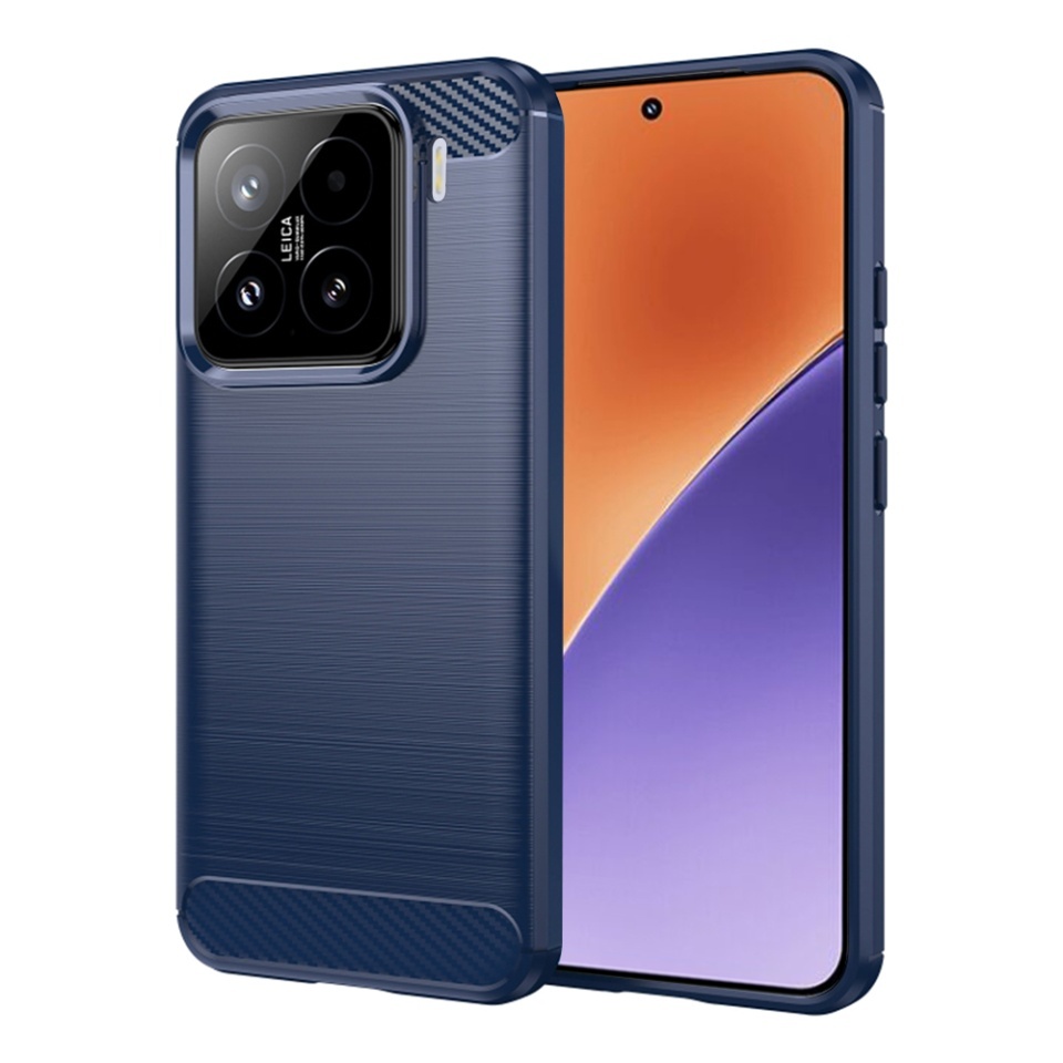 Husa pentru Xiaomi 15, SKYDDAR INNOVATION, Carbon Silicone, din Silicon Slim, cu textura Fibra Carbon, set cu sticker, Albastru