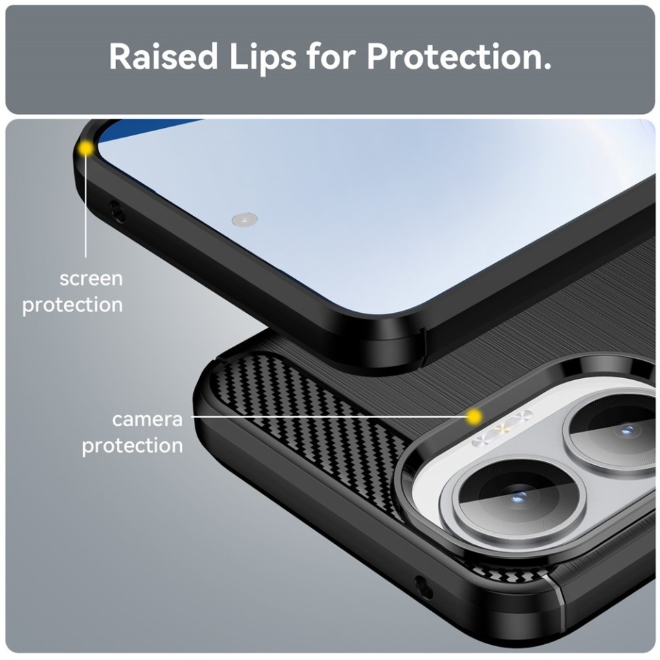 Husa pentru Xiaomi Poco F7, SKYDDAR INNOVATION, Carbon Silicone, din Silicon Slim, cu textura Fibra Carbon, set cu sticker, Negru - 3 | YEO