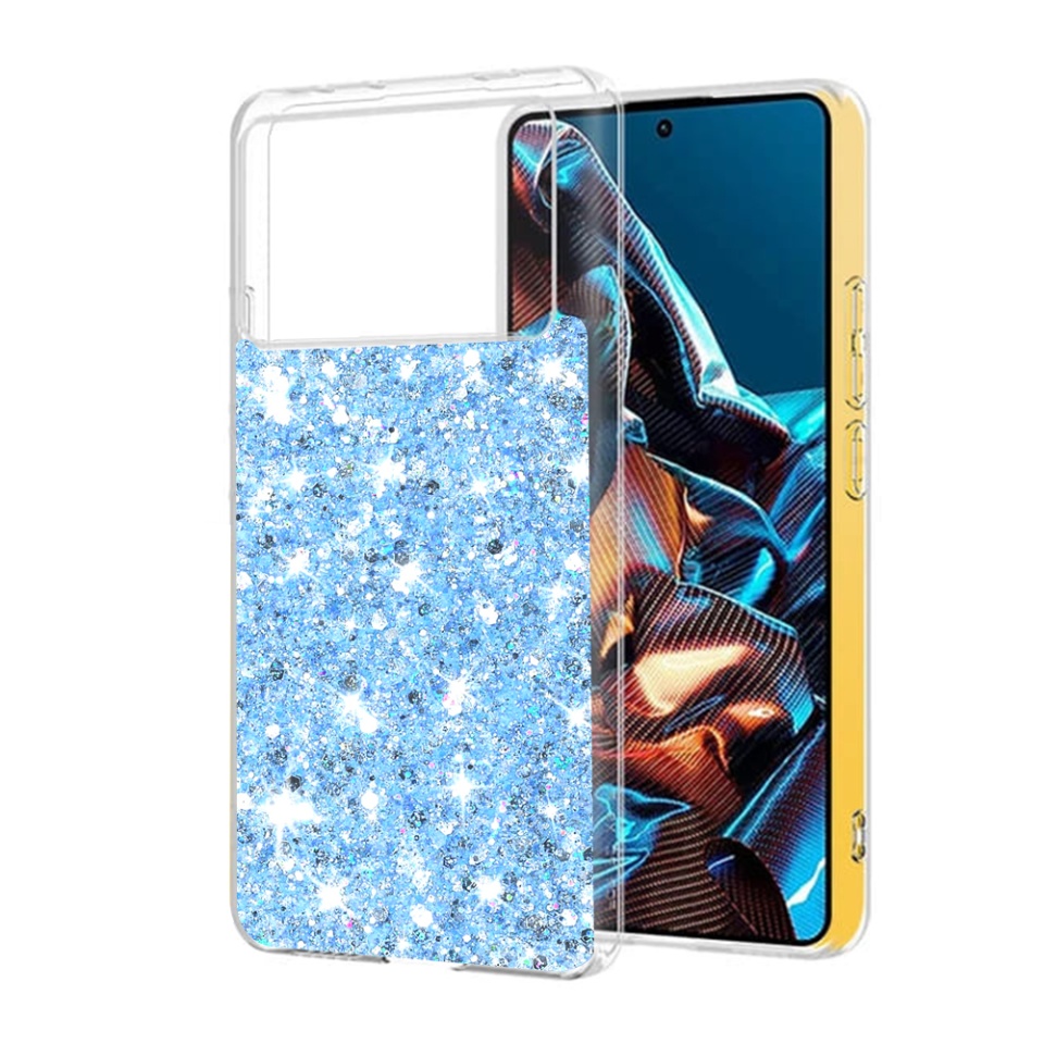 Husa pentru Xiaomi Poco X6 Pro , Fundal Detasabil, din Silicon cu Sclipici, Design Stralucitor, Protectie Completa - Bleu