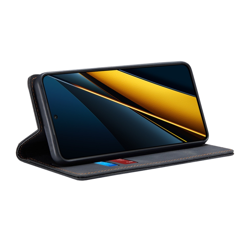 Husa pentru Xiaomi Poco X6 Pro, SKYDDAR INNOVATION, Soft Wallet, tip Carte din piele Eco Premium, cu Portofel Interior, Negru, set cu sticker - 1 | YEO