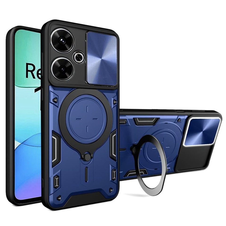 Husa pentru Xiaomi Redmi 13 / Poco M6 4G, cu inel magnetic si suport ajustabil, protectie completa camera, SKDR SafeCover - Albastru