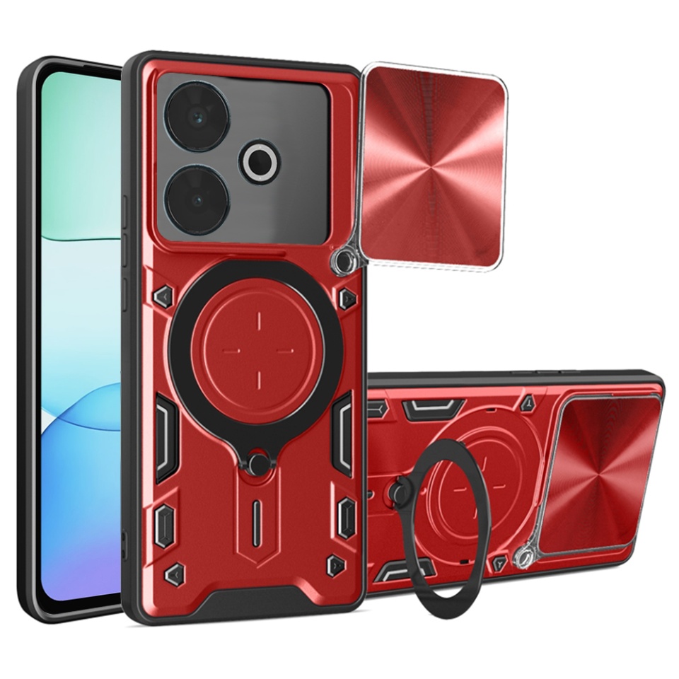 Husa pentru Xiaomi Redmi 13 / Poco M6 4G, SKYDDAR INNOVATION, CamGuard Pro, Inel Magnetic, Protectie Camera, set cu sticker, Rosu