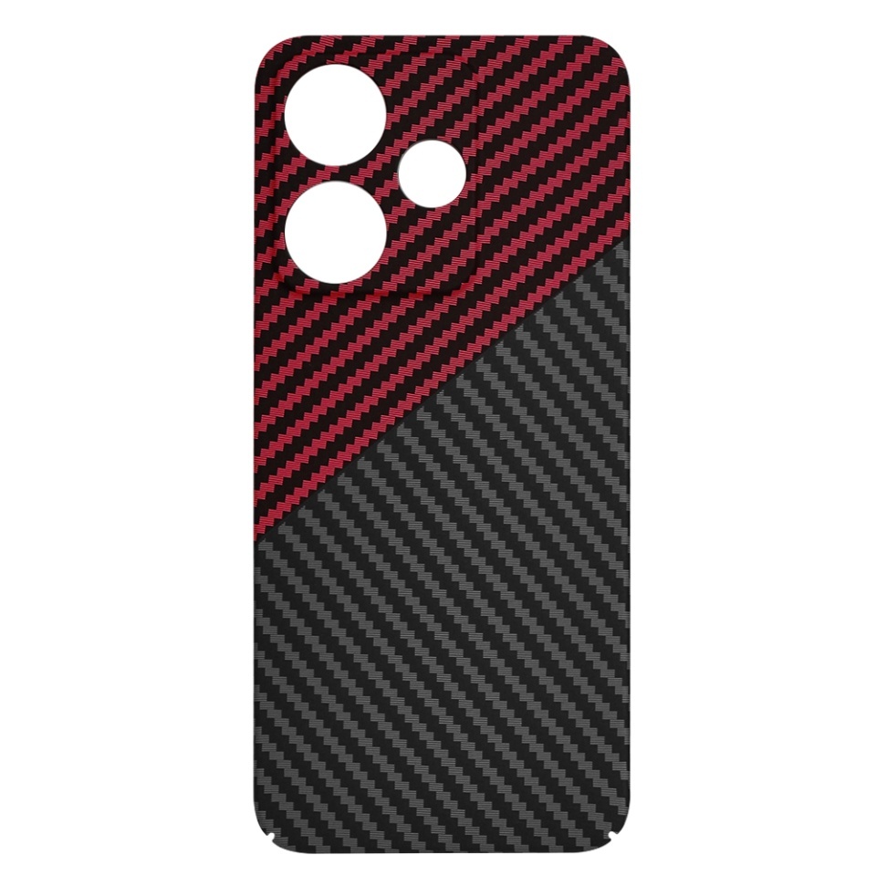Husa pentru Xiaomi Redmi 13 / Poco M6 4G, SKYDDAR INNOVATION, textura carbon, Carbonite FiberShell, set cu sticker, Rosu inchis, - 3 | YEO