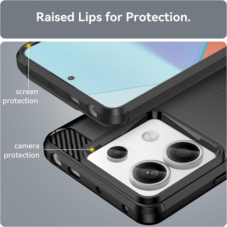 Husa pentru Xiaomi Redmi 13C 4G / 13C 5G / Poco M6 / C65 din silicon, Slim, cu textura Fibra Carbon - Negru - 1 | YEO