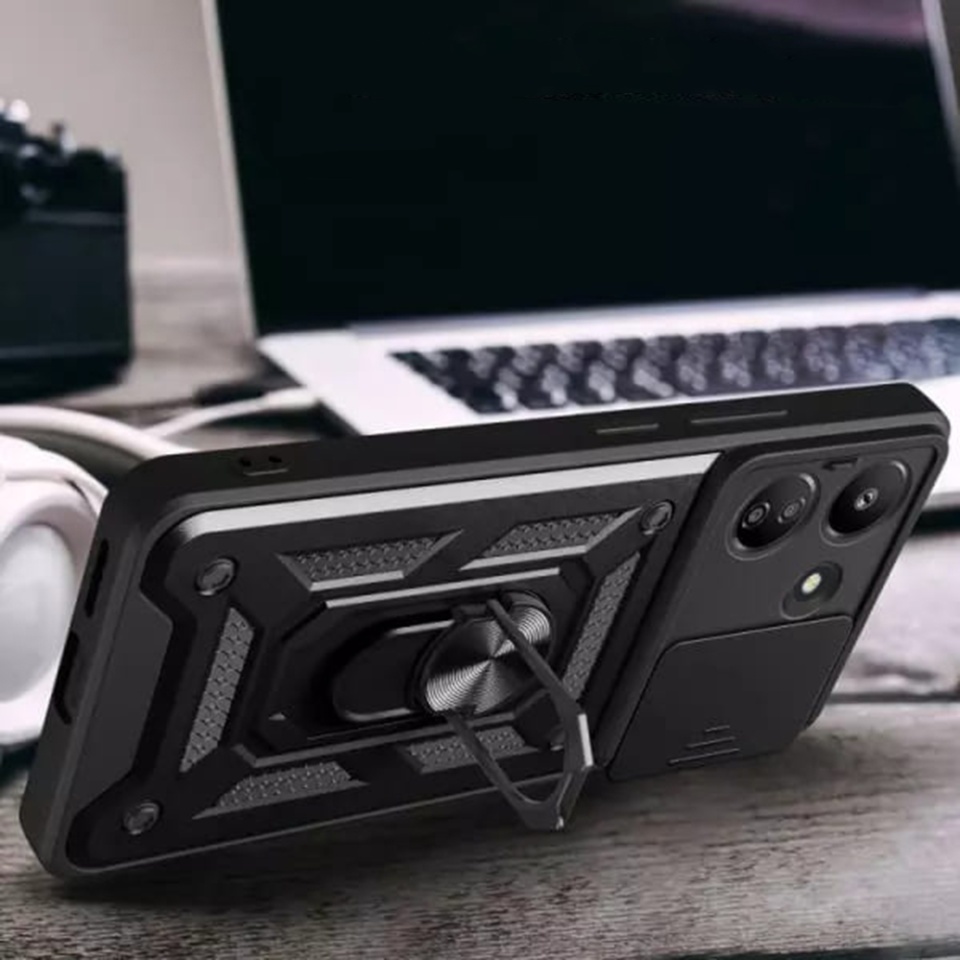 Husa pentru Xiaomi Redmi 13C 4G / Poco C65, SKYDDAR INNOVATION, CamShield, Inel magnetic, set cu sticker, Albastru - 3 | YEO
