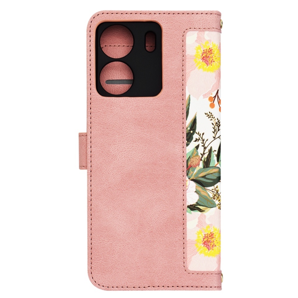 Husa pentru Xiaomi Redmi 13C 4G / Poco C65, SKYDDAR INNOVATION, Flipcraft din Piele Ecologică, Stand Integrat, Buzunare pentru Carduri, set cu sticker, Roz - 2 | YEO