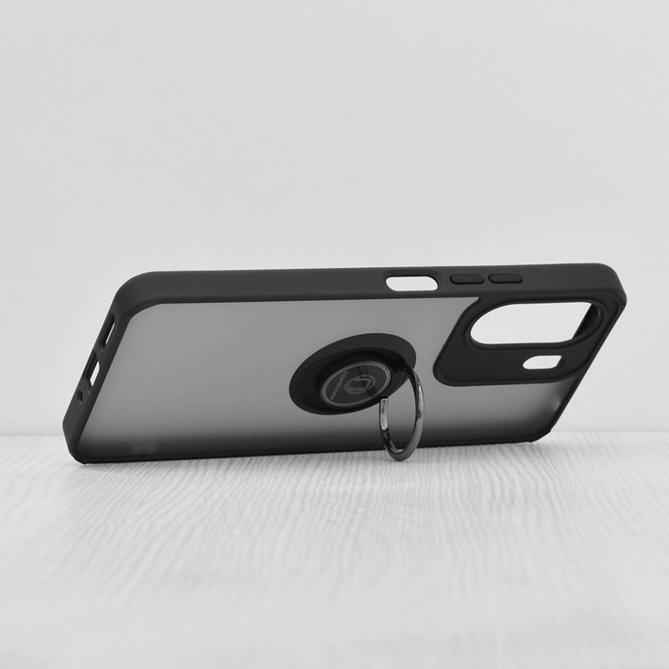 Husa pentru Xiaomi Redmi 13C 4G / Poco C65, SKYDDAR INNOVATION, Glinth cu Inel Rotativ 360° Magnetic, Negru, set cu sticker - 1 | YEO
