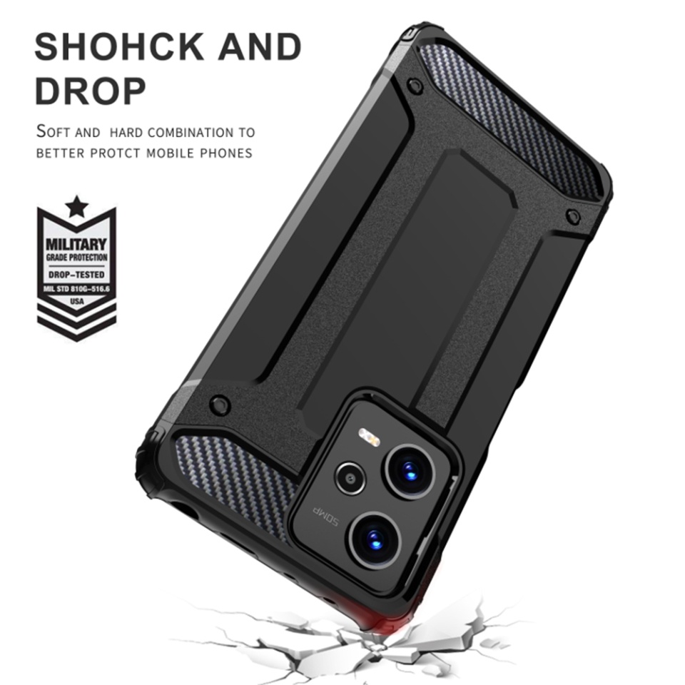Husa pentru Xiaomi Redmi 13C 4G / Poco C65, SKYDDAR INNOVATION, Hybrid Armor, din Plastic Dur, Margini Cauciucate, Antisoc, set cu sticker, Negru - 1 | YEO
