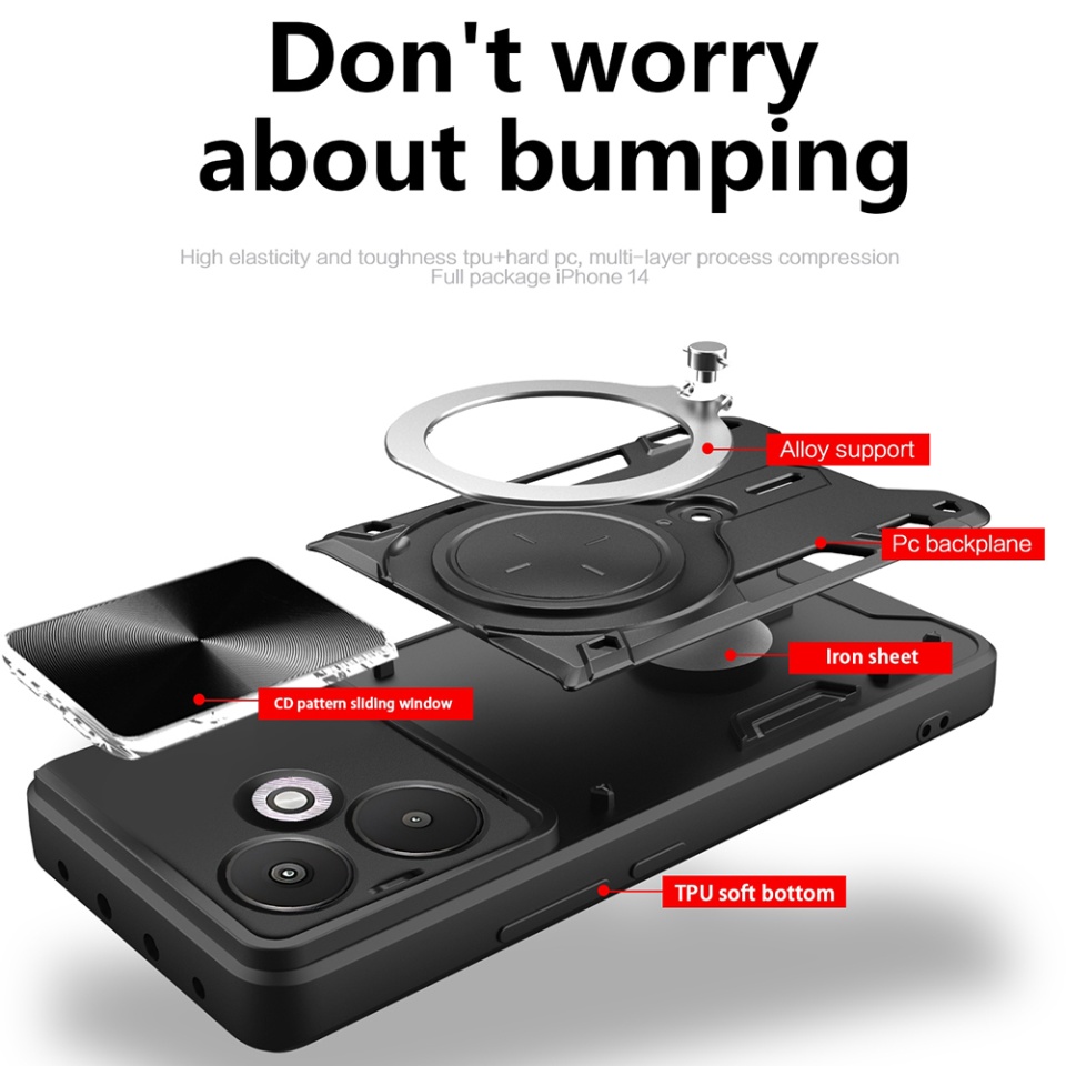 Husa pentru Xiaomi Redmi 13C 5G, SKYDDAR INNOVATION, CamGuard Pro, Inel Magnetic, Protectie Camera, set cu sticker, Rosu - 1 | YEO