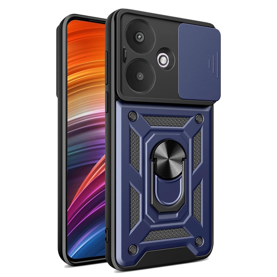 Husa pentru Xiaomi Redmi 13C 5G, SKYDDAR INNOVATION, CamShield, Inel magnetic, set cu sticker, Albastru