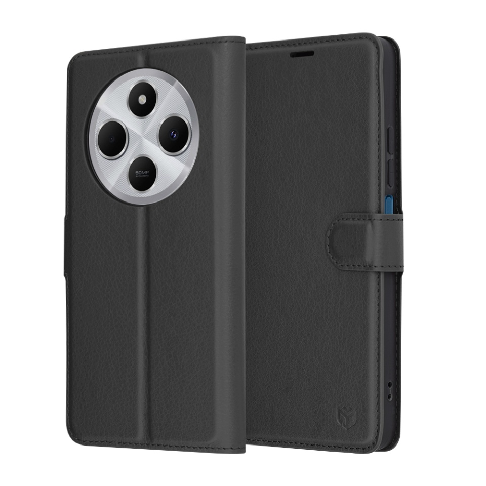 Husa pentru Xiaomi Redmi 14C / Poco C75, SKYDDAR INNOVATION, Leather Folio tip Carte, cu Portofel Interior, Finisaje Premium, set cu sticker, Negru