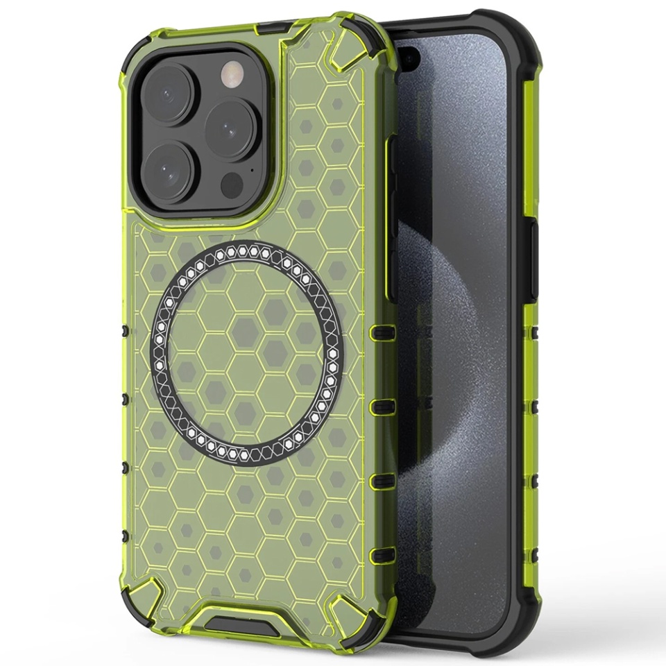 Husa pentru Xiaomi Redmi 15 5G / Redmi 15 4G, SKYDDAR INNOVATION, HoneyComb Shield MagSafe, Antisoc, set cu sticker, Verde