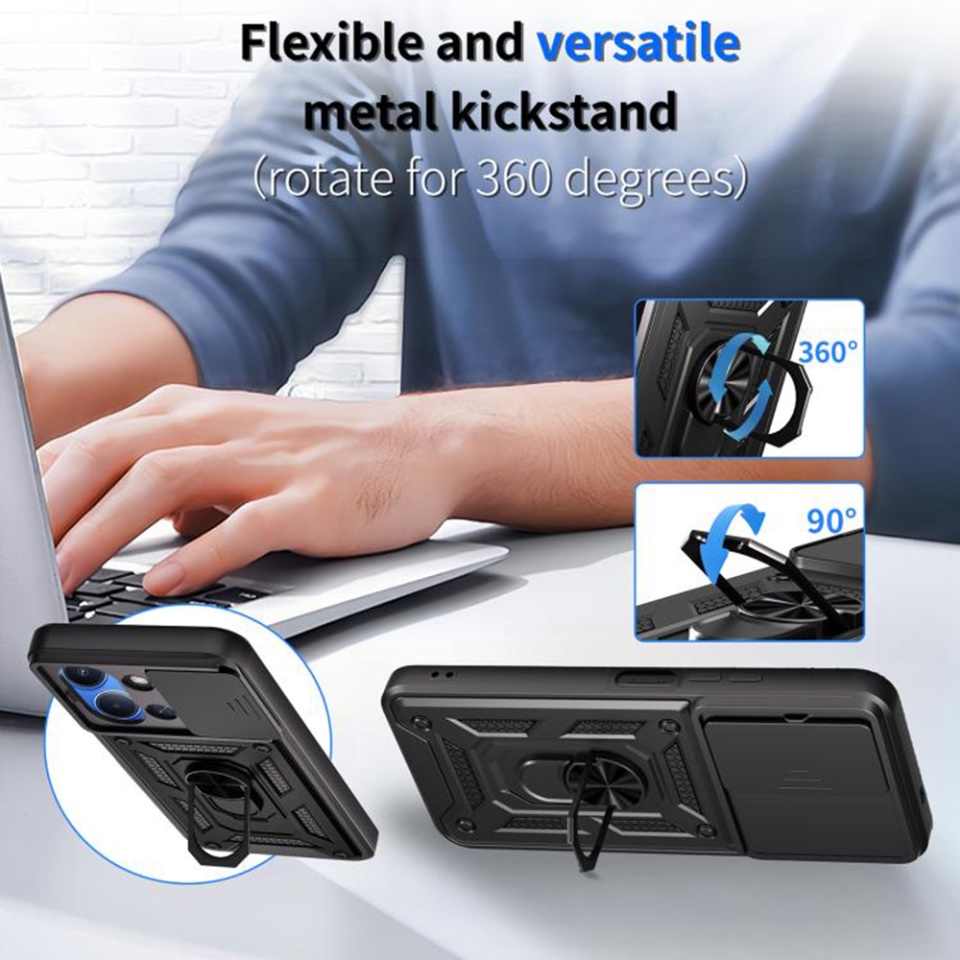 Husa pentru Xiaomi Redmi 15C 4G / Redmi 15C 5G, SKYDDAR INNOVATION, CamShield, Inel magnetic, set cu sticker, Negru - 5