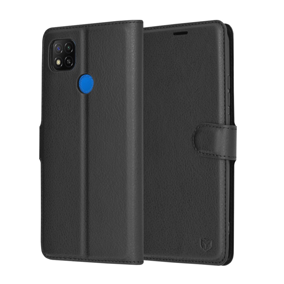 Husa pentru Xiaomi Redmi 9C NFC / Redmi 9C, SKYDDAR INNOVATION, Leather Folio tip Carte, cu Portofel Interior, Finisaje Premium, set cu sticker, Negru