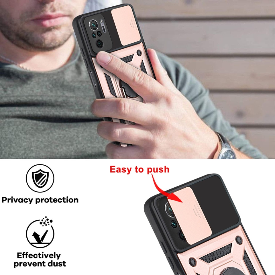 Husa pentru Xiaomi Redmi Note 10 4G / Redmi Note 10S / Poco M5s cu inel magnetic si protectie camera Skyddar CamShield - Negru - 3 | YEO