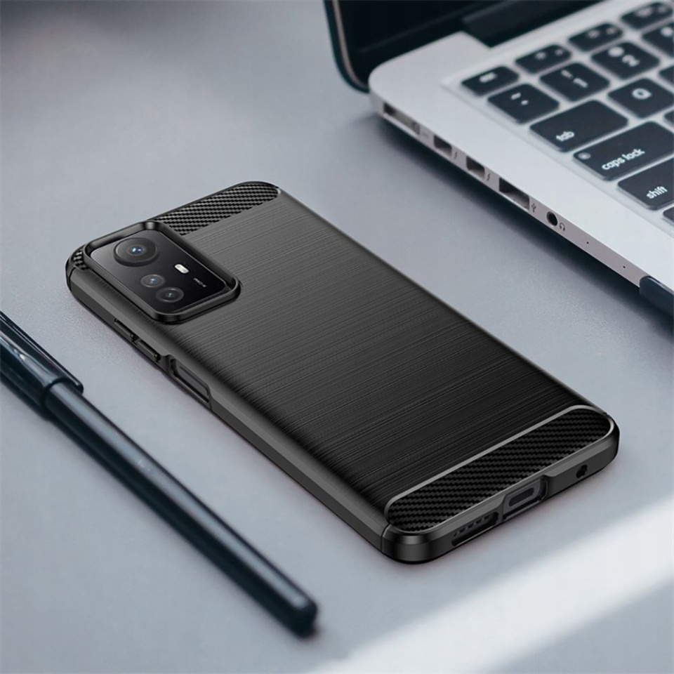 Husa pentru Xiaomi Redmi Note 12S, SKYDDAR INNOVATION, Carbon Silicone, din Silicon Slim, cu textura Fibra Carbon, set cu sticker, Negru - 2 | YEO
