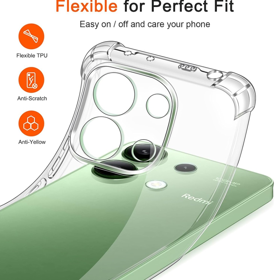 Husa pentru Xiaomi Redmi Note 13 4G , SKYDDAR INNOVATION, Shockproof Clear din Silicon Slim, Transparenta, set cu sticker - 2 | YEO