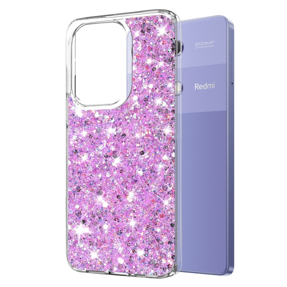 Husa pentru Xiaomi Redmi Note 13 Pro 4G / Poco M6 Pro 4G , Fundal Detasabil, din Silicon cu Sclipici, Design Stralucitor, Protectie Completa - Magenta