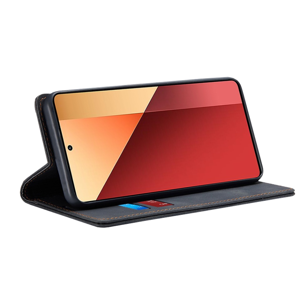 Husa pentru Xiaomi Redmi Note 13 Pro 4G / Poco M6 Pro 4G, SKYDDAR INNOVATION, Soft Wallet, tip Carte din piele Eco Premium, cu Portofel Interior, Negru, set cu sticker - 1 | YEO