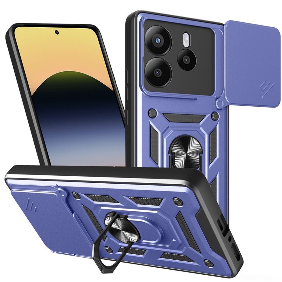 Husa pentru Xiaomi Redmi Note 14 5G, SKYDDAR INNOVATION, CamShield, Inel magnetic, set cu sticker, Albastru