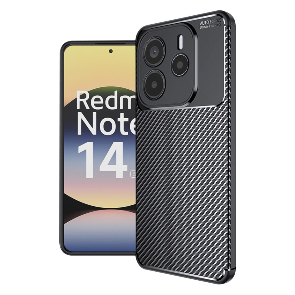 Husa pentru Xiaomi Redmi Note 14 5G, SKYDDAR INNOVATION, CarbonFiber, Antisoc, Negru, set cu sticker