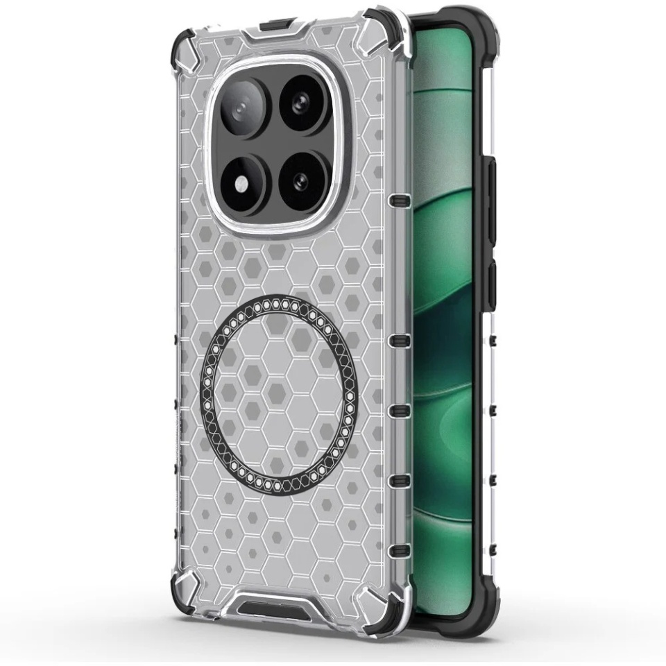 Husa pentru Xiaomi Redmi Note 14 Pro 5G / Poco X7, SKYDDAR INNOVATION, HoneyComb Shield MagSafe, Alb, set cu sticker