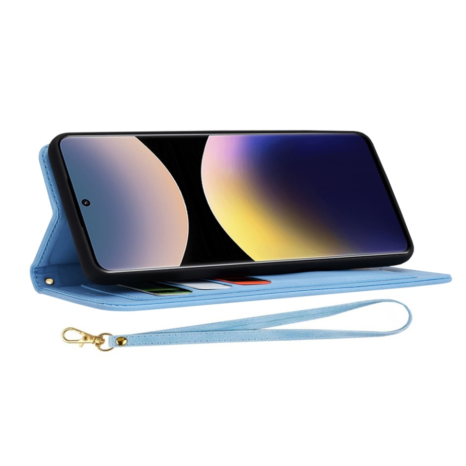 Husa pentru Xiaomi Redmi Note 14 Pro 5G / Poco X7, SKYDDAR INNOVATION, Flipcraft din Piele Ecologică, Stand Integrat, Buzunare pentru Carduri, set cu sticker, Bleu - 3 | YEO