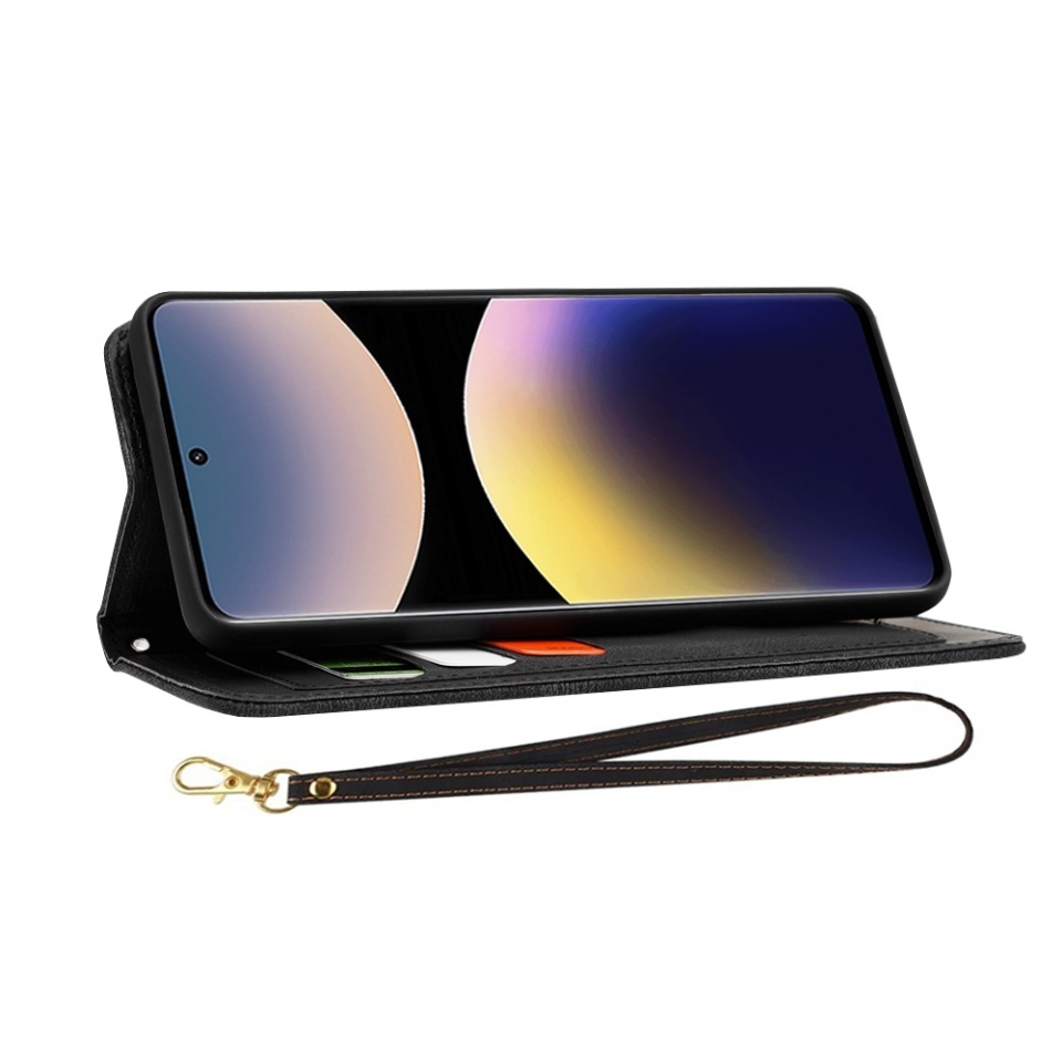 Husa pentru Xiaomi Redmi Note 14 Pro 5G / Poco X7, SKYDDAR INNOVATION, Flipcraft din Piele Ecologică, Stand Integrat, Buzunare pentru Carduri, set cu sticker, Negru - 3 | YEO