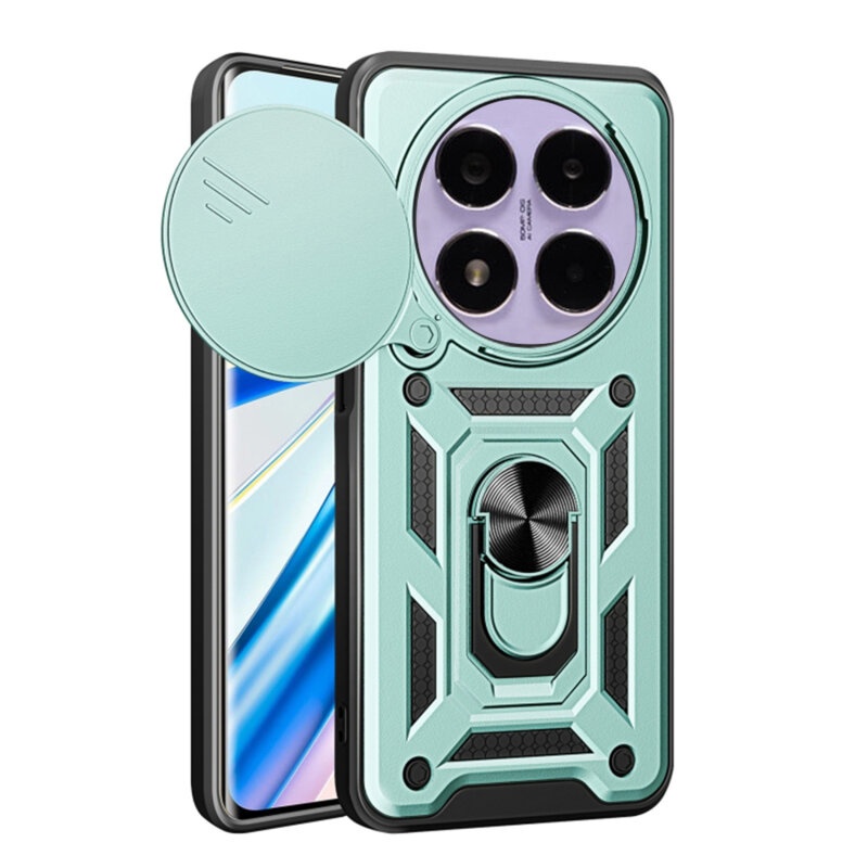 Husa pentru Xiaomi Redmi Note 14 Pro cu inel magnetic si protectie camera Skyddar CamShield - Verde