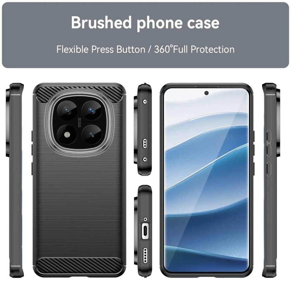 Husa pentru Xiaomi Redmi Note 14 Pro+ din Silicon Premium, Slim, cu textura Fibra Carbon - Negru - 2 | YEO