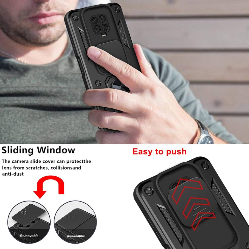 Husa pentru Xiaomi Redmi Note 9 Pro / Redmi Note 9S / Redmi Note 9 Pro Max cu inel magnetic si protectie camera Skyddar CamShield - Negru - 3 | YEO