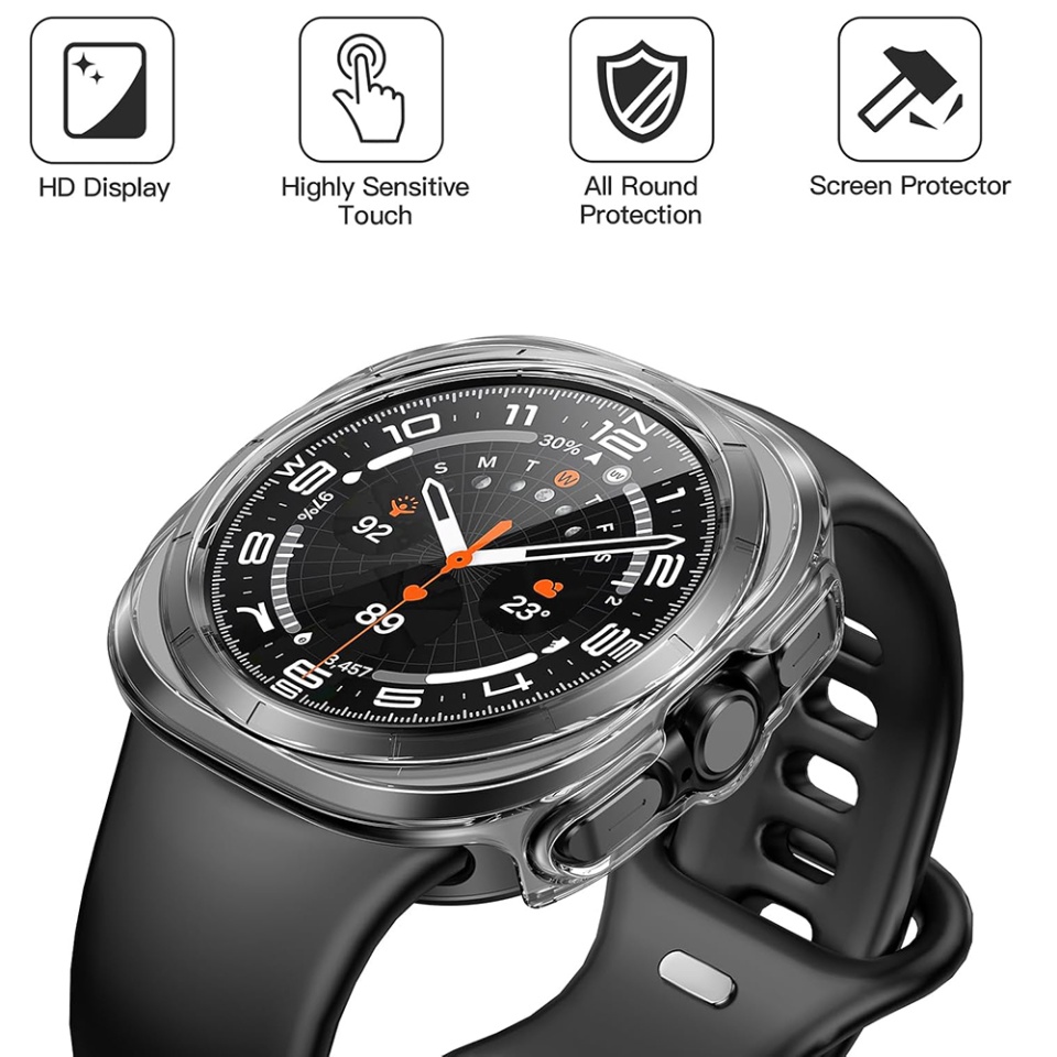 Husa Protectie 360°, Ultra-Subtire, Anti-Soc pentru Samsung Galaxy Watch Ultra (47mm), Anti-Soc Full Screen - Transparenta - 1 | YEO