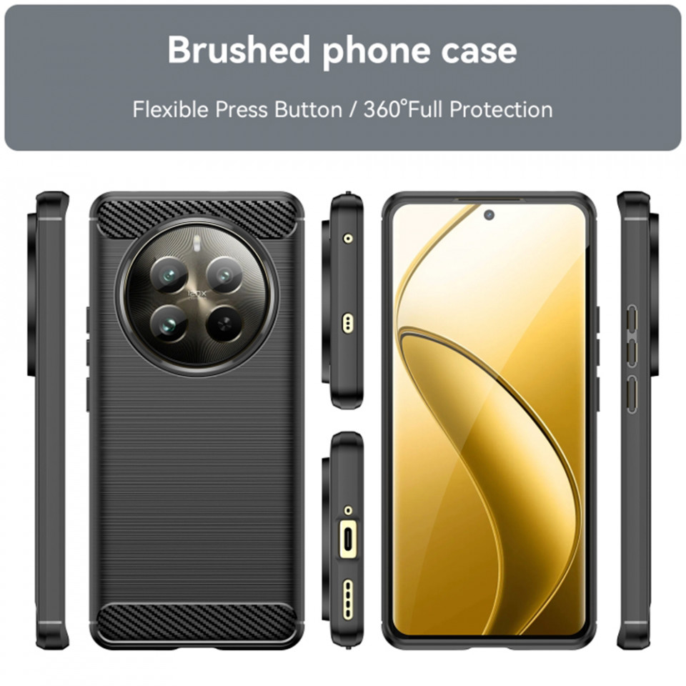 Husa Realme 12 Pro / 12 Pro+ din silicon, Slim, cu textură Fibra Carbon - Negru - 2 | YEO