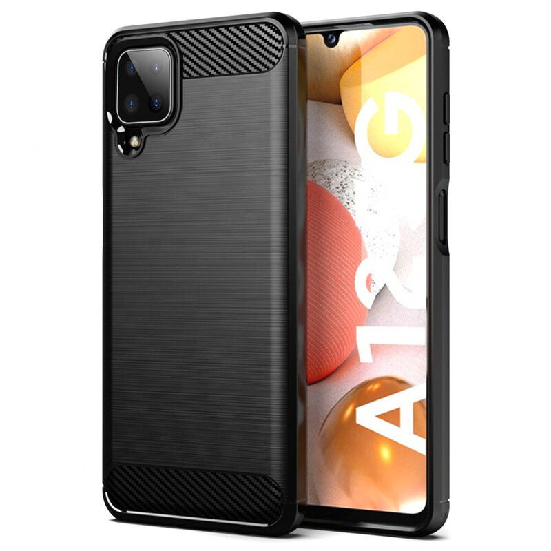 Husa Samsung Galaxy A12 / M12 din silicon, Slim, cu textura Fibra Carbon - Negru