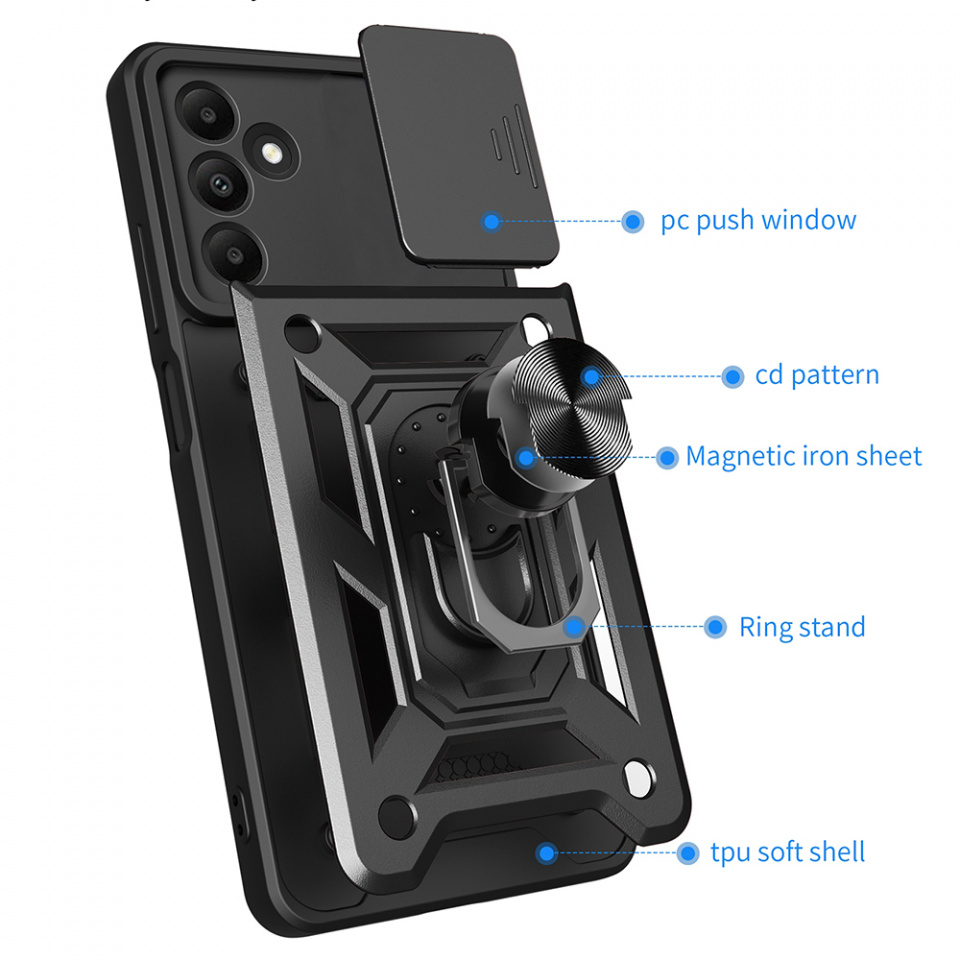 Husa Samsung Galaxy A15 4G / Galaxy A15 5G cu inel magnetic si protectie camera Skyddar CamShield - Albastru - 1 | YEO