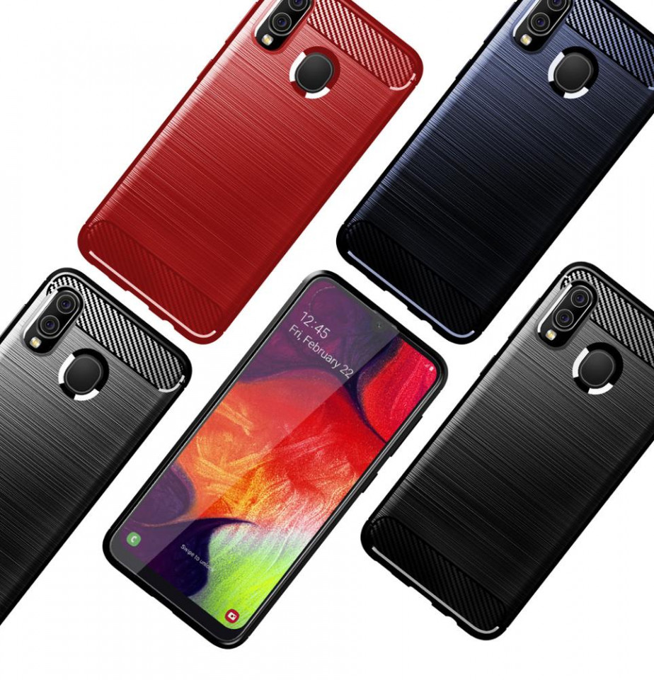 Husa Samsung Galaxy A20e din silicon, Slim, cu textura Fibra Carbon - Negru - 3 | YEO