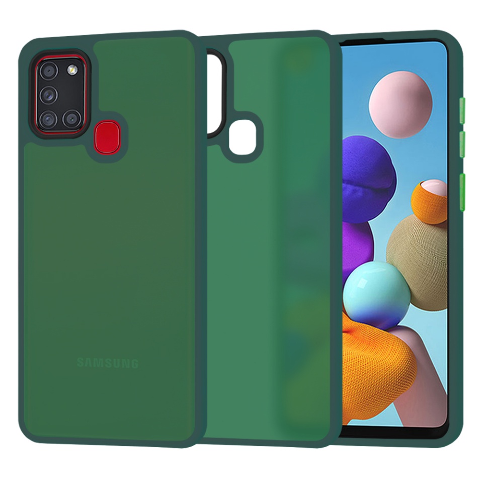 Husa Samsung Galaxy A21s, ce Absoarbe Cele mai Aspre Socuri, Skyddar Frosted - Verde inchis