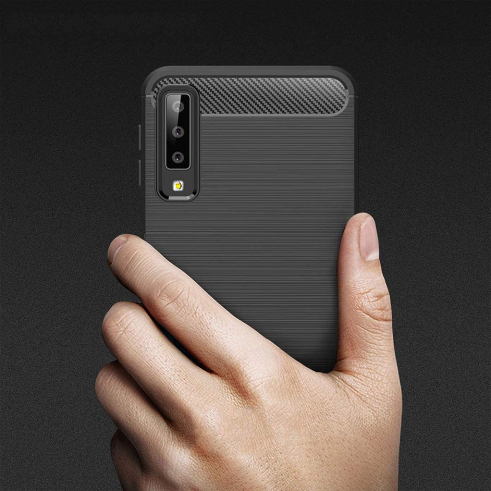 Husa Samsung Galaxy A7 2018 din silicon, Slim, cu textura Fibra Carbon - Negru - 2 | YEO