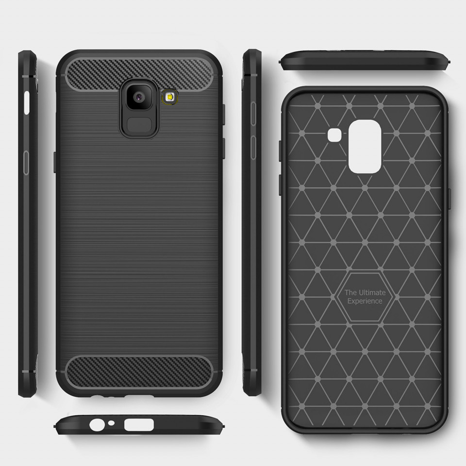 Husa Samsung Galaxy J6 2018 din silicon, Slim, cu textura Fibra Carbon - Negru - 3 | YEO